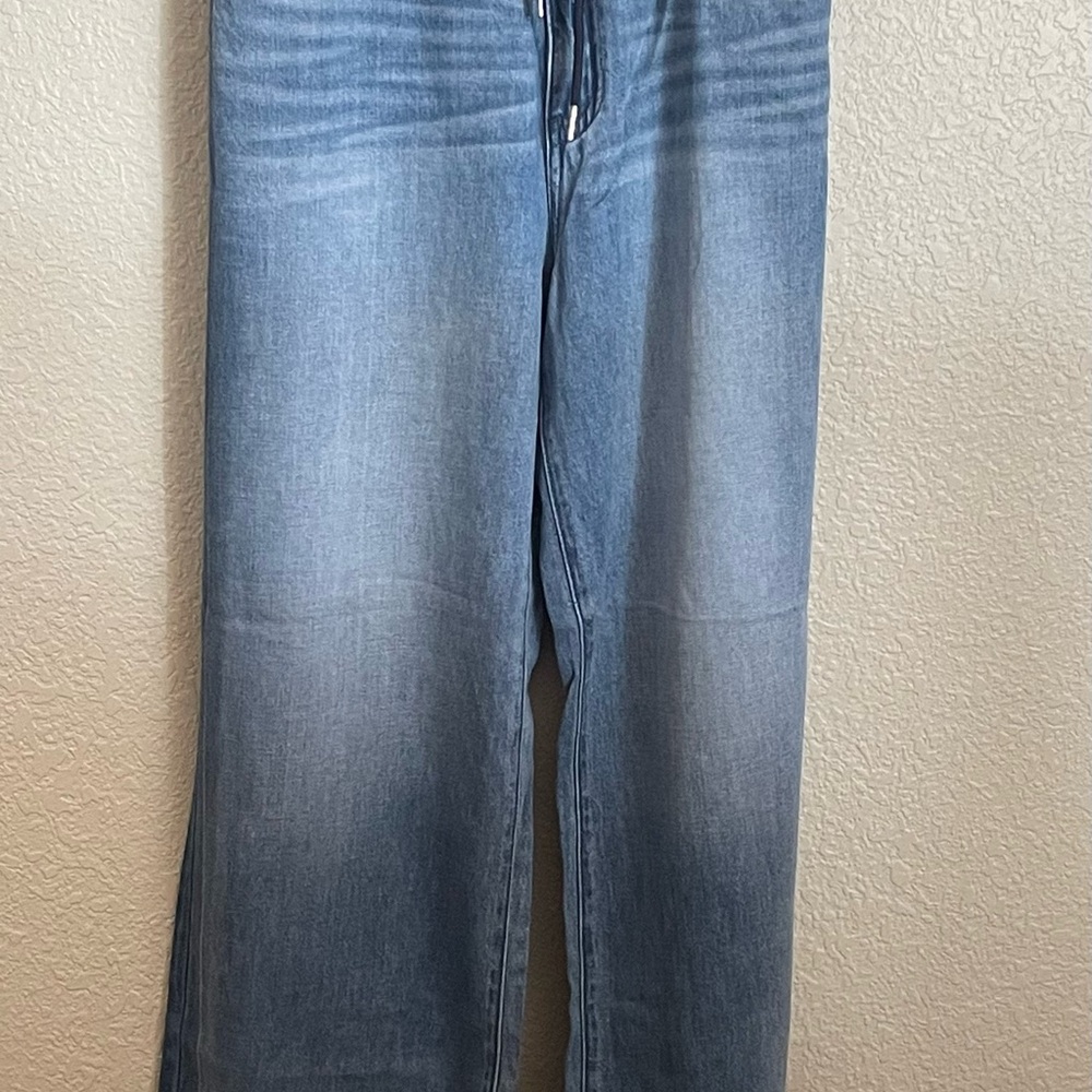 Judy Blue Medium Wash Wide Legged Relaxed  Drawstring Denim with Gold-Tip Cords - Picture 4 of 16